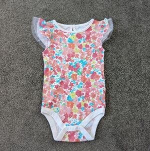 Joe Fresh Baby Girl's Floral Bodysuit with Tulle Shoulders, Size 6-12 Months
